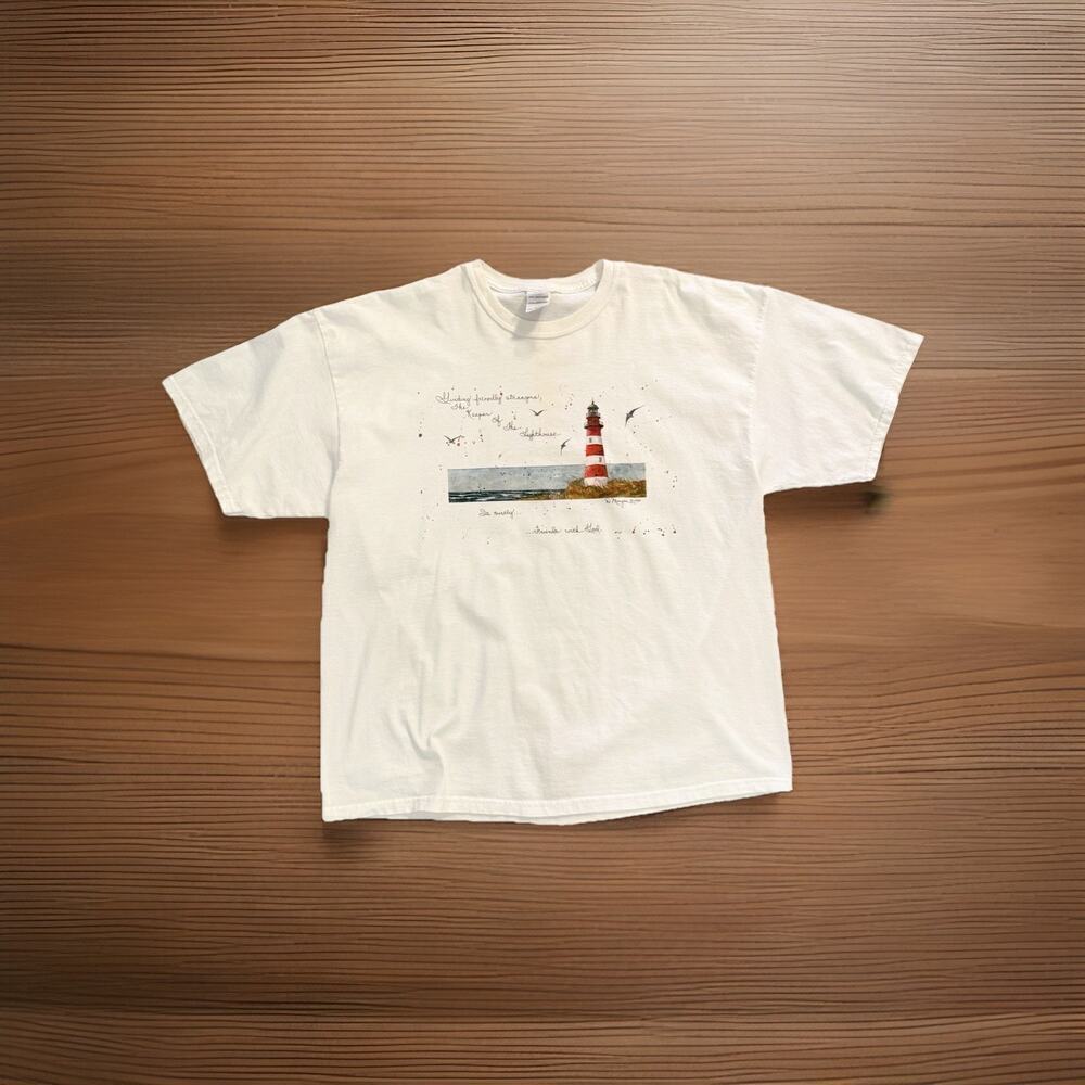 D. Morgan Art T Shirt Size 2XL XXL 1991 Lighthouse Beach Top White